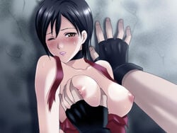 ada_wong ada_wong_(caroline_ribeiro) asian black_hair blush breast_grab breasts capcom dress fingerless_gloves gloves interracial jack_krauser nipples rape red_dress resident_evil resident_evil_4 short_hair straight_hair sweat