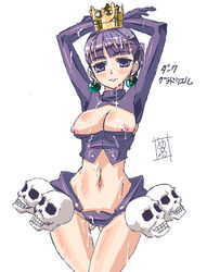 artist_request breasts crown cum earrings gradriel hips jewelry navel nipples oekaki princess_crown purple_eyes purple_hair skull skulls thigh_gap thighs wide_hips