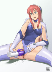 azasuke birdy_cephon_altera birdy_the_mighty blue_eyes canon_genderswap censored dildo female gloves long_hair masturbation multicolored_hair pink_hair pubic_hair pussy pussy_juice sitting solo thighhighs two_tone_hair