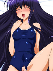 blush breasts closed_eyes lactation night_wizard one-piece_swimsuit open_mouth pointy_chin pussy saliva school_swimsuit sugimura_tomokazu swimsuit torn_clothes torn_swimsuit uncensored