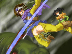 2girls anal_object_insertion black_hair blood blue_eyes blush brown_hair cape censored clothed clothes clothing crotch_cutout da_hootch demon dragon_quest dragon_quest_iii embarrassed female female_pubic_hair fighter_(dq3) food food_insertion heroine_(dq3) jump lost_clothes ninja object_insertion produce produce_dildo produce_in_ass produce_insertion pubic_hair pussy roto shindou_l short_hair slash small_breasts surprised tied_hair torn_clothes turnip twintails undressing vaginal_object_insertion vegetable vegetable_dildo vegetable_in_ass