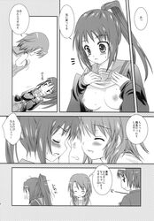 comic english_translation highres japanese_text koizumi_itsuki_(female) kurosawa_kiyotaka kyon_ko_datte_yuuutsu kyonko monochrome notes_translation page_4 page_number right_to_left rule_63 shirt_lift suzumiya_haruhi_no_yuuutsu translated