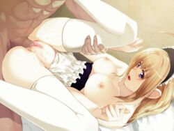 ahoge animated anna_(carnevale_della_luce_della_luna) anna_(gekkou_no_carnevale) bed blonde_hair bouncing_breasts breasts carnevale_della_luce_della_luna cum female frills game_cg gekkou_no_carnevale knees_on_chest long_hair lying maid maid_headdress male muscle nipples nitroplus on_back oosaki_shin'ya oosaki_shinya open_mouth penis purple_eyes pussy pussy_juice sex spread_legs straight sweat thighhighs topless uncensored vaginal_penetration white_legwear white_thighhighs