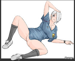 adidas angel_(kof) bottomless breasts censored champ champ+ king_of_fighters latina mexican_female no_panties pussy snk soccer_uniform t-shirt