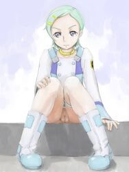 choker eureka eureka_7 eureka_seven eureka_seven_(series) female gasketsu highres no_panties pointy_chin pussy short_hair solo thigh_strap uncensored upskirt