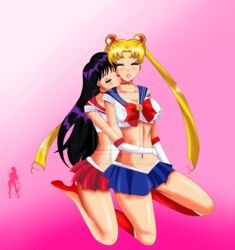 2girls bishoujo_senshi_sailor_moon clothing female female_only human kissing_neck multiple_girls neck_kiss rei_hino sailor_mars sailor_moon sexypinklady skirt small_breasts tagme usagi_tsukino watermark yuri