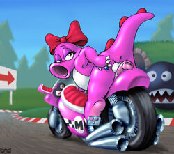 1futa anus ass birdo bow chain_chomp claws diamond_ring dickgirl eyeshadow futanari half-closed_eyes intersex looking_back mario_(series) mario_kart motorcycle nanimoose nintendo penis pink_skin scalie smooth_skin spiked_tail spikes tagme tail