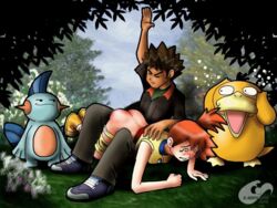 1girls 2006 abuse animated ass brock_(pokemon) color el_manto_negro female human kasumi_(pokemon) male marshtomp nintendo orange_hair pokemon pokemon_(species) psyduck red_ass spanking