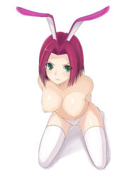 angry breasts bunny_ear code_geass female green_eyes kallen_stadtfeld large_breasts looking_at_viewer panties red_hair tetora thighhighs topless underwear