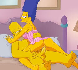 1boy 1boy1girl 1girls accurate_art_style anus ass bald bed big_ass blue_hair breasts chubby chubby_male color couple cowgirl_position cum dilf female female_on_top girl_on_top half-closed_eyes hand_on_back homer_simpson human husband_and_wife indoors insertion male male/female marge_simpson married_couple mature milf nightdress nude penis sex straight tagme tapdon the_simpsons thick_thighs vulva wholesome_sex yellow_body yellow_skin