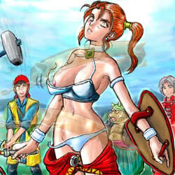 angelo_(dq8) artist_request bra clothing dancer's_costume_(dq) dragon_quest dragon_quest_viii hero_(dq8) jessica_albert large_breasts panties tagme yangus