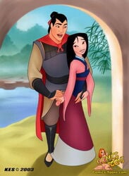 1boy 1girls 2003 clothed comics-toons.com disney disney_princess fa_mulan female human kes_(artist) li_shang male mulan outdoors partially_clothed penis penis_grab reunion straight stroking touching_penis