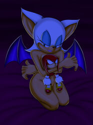 andersonicth bed_sheet convenient_censoring kneeling knuckles_the_echidna nude on_bed plushie rouge_the_bat sonic_(series)