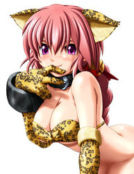 animal_ears artist_request bell bottomless braid braids breasts caryo cat_ears catgirl cleavage collar dark_chronicle dark_cloud_2 elbow_gloves gloves large_breasts long_hair monica monica_raybrandt no_panties purple_eyes red_hair ribbon ribbons smile