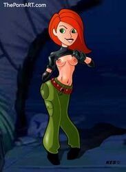 disney female female_only human kes_(artist) kim_possible kimberly_ann_possible medium_breasts nipples shirt_lift solo straight_hair tagme thepornart