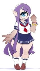 1_eye cyclops cyclops_girl juno_the_cyclops_(krokobyaka) krokobyaka original original_character purple_hair school_uniform schoolgirl_uniform slippers tagme third-party_edit