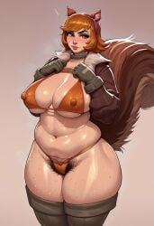 1girls ai_generated belly bikini black_pubic_hair corefantasies female female_pubic_hair hip_dips marvel marvel_rivals navel plump pubic_hair_peek solo squirrel_girl squirrel_girl_(marvel) squirrel_girl_(marvel_rivals) sweat sweating sweaty