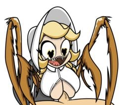 arachnid_humanoid cliffside cordie dankodeadzone female heart-shaped_pupils human humanoid male male_human/female_humanoid male_human/female_monster monster monster_girl paizuri paizuri_under_clothes spider tagme waylon_(cliffside)