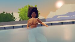 big_breasts burntspice2 looking_at_viewer naked_female nude_female phoebe_tanner_(character) poolside rec_room recroom recroom-nsfw solo water winking_at_viewer