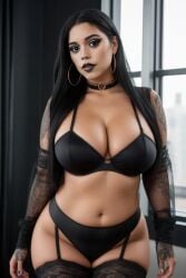 ai_generated big_ass big_breasts celebmorphs celebrity curvy emo goth jenna_ortega jewelry tagme tattoo wednesday_(netflix) wednesday_addams