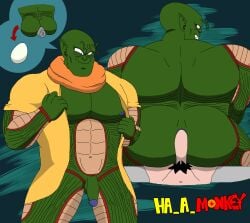 absurd_res anal anal_sex antennae_(anatomy) ass big_butt big_muscles big_pecs blush bottomless clothed clothing dragon_ball dragon_ball_z duo egg faceless_character faceless_male genitals green_body green_skin ha_a_monkey hi_res looking_back lord_slug male male/male muscular muscular_bottom muscular_male namekian nipples nude on_bottom on_top pecs penetration penis pubes reverse_cowgirl_position sex simple_background size_difference small_top_big_bottom speech_bubble undressing