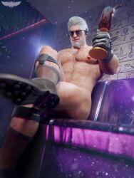 1boy 3d bandai_namco gentleman geriatric light-skinned_male light_skin male male_focus male_nudity male_only mature mature_male muscular muscular_male naked nude old_man older_male solo solo_focus solo_male starkomi tall_male tasteful_nude tasteful_nudity tekken tekken_8 victor_chevalier white_hair wholesome wholesome_nudity