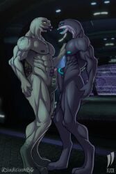 abs alien balls digitigrade duo frottage genitals halo_(series) hi_res iudicium86 looking_down male male/male microsoft muscular open_mouth penile sangheili sex side_view standing xbox_game_studios