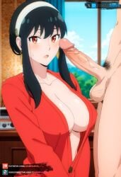 ai_generated big_breasts black_hair female juanpiamvs long_hair patreon patreon_username penis_on_face red_eyes spy_x_family subscribestar subscribestar_username watermark yor_briar yor_forger