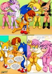 2boys 7girls amy_rose ass barefoot bbmbbf blaze_the_cat blush breasts bunnie_rabbot comic dialogue english_text feet female humanoid_feet julie-su male male/female mina_mongoose mobius_unleashed nicole_the_lynx nude palcomix pussy sally_acorn sega sonic's_guide_to_spanking_2_(comic) sonic_(series) sonic_the_hedgehog sonic_the_hedgehog_(series) spanking speech_bubble tails tails_the_fox text