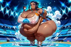 1female 1females 1girl 1girls ai_generated bbw belly belly_button big_ass big_belly big_breasts blue_eyes blue_eyes_female breasts chubby chubby_female dark-skinned_female dark_skin fat fat_female fat_girl fat_woman female female_focus female_only nessa_(pokemon) nipples_visible_through_clothing obese obese_female overweight overweight_female pokeball pokemon pokemon_ss pokemon_ss_isle_of_armor solo solo_female solo_focus standing thick_thighs thighs wide_hips