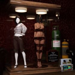 3d black_hair bondage bound completely_nude completely_nude_female living_trophy mannequin nude nude_female oldmanjaay original trophy_case