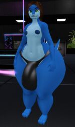 1boy 3d anthro big_ass big_penis blue_body brown_hair bubble_butt bulge femboy ferialexonar green_eyes huge_ass huge_cock huge_penis male male_focus male_only penis standing tagme thick_thighs wide_hips