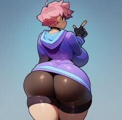 1girls ai_generated ass_focus back_view big_ass big_breasts dat_ass female female_only huge_ass huge_breasts kumatora mamaguevin rear_view request shorts thick_thighs tight_clothing voluptuous voluptuous_female