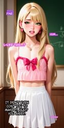 ai_generated blonde_hair femboy feminine_body feminine_faced_male feminine_male feminization forced_exposure forced_feminization forced_presentation male_bitch male_only otoko_no_ko otokonoko pink_panties sissification sissy sissyfication text trap