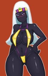 alien alien_girl alien_humanoid black_body black_skin cartoon_network crown duck_dodgers facial_mark female female_focus female_only kanecrow looney_tunes martian martian_(duck_dodgers) mouthless mouthless_female purple_eyes queen_tyr'ahnee skimpy skimpy_bikini sling_bikini slingshot_bikini warner_bros warner_brothers white_hair