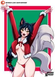 abs ahri belly big_breasts bikini christmas fangs league_of_legends lingerie thighs