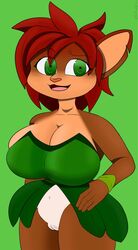 2018 activision anthro big_breasts bottomless breasts brown_fur brown_hair cervine cleavage clothed clothing digital_media_(artwork) dress elora female female_focus female_only fur green_eyes klr-rio mammal navel pussy smile solo spyro_the_dragon video_games