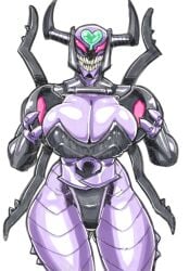 1girls antagony big_breasts breasts cleveage donut_doodles monster_girl purple_skin robot robot_girl robot_humanoid sharp_teeth solo solo_female transformers