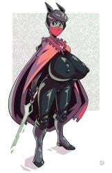 1girls 2021 big_breasts blu_(hyper_light_breaker) blue_skin cape clothed doppledadko female hi_res huge_breasts hyper_light_drifter looking_at_viewer rule_63 skin_tight solo sword the_drifter_(hyper_light_drifter) thick_thighs thighs weapon