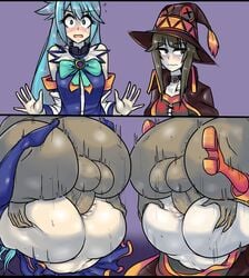 2boys 2girls 2koma alternate_version_available anal anal_mating_press anus aqua_(konosuba) ass blue_eyes blue_hair blush boots bratty_correction brown_hair cape choker dark-skinned_male detached_sleeves donkaqq double_mating_press embarrassed faceless faceless_male female hat high_resolution instant_loss_2koma kono_subarashii_sekai_ni_shukufuku_wo! male mating_press megumin multiple_boys multiple_girls open_mouth penis questionable_consent red_eyes sex simple_background subhueman testicles thighhighs uncensored