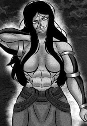 1girls abs athletic_female big_breasts black_hair breasts breasts_out hair_covering_breasts hindu_goddess hindu_mythology kali muscular muscular_female over-draws overdraws(artist) smile solo tagme twitter_link