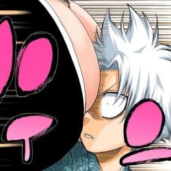 1boy 1girl bleach bouncing_breasts comic face_between_breasts fat_breasts female height_difference huge_breasts manga_page matsumoto_rangiku shocked_expression toshiro_hitsugaya