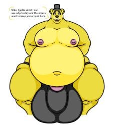 anthro anthro_male anthro_only arms_behind_back balls balls_bigger_than_penis bara bear belly big_balls big_belly black_hat black_sclera black_speedo black_thong black_top_hat bulge bulge_through_clothing bulge_under_clothes chubby chubby_anthro chubby_male detailed_bulge dialogue digital_drawing_(artwork) digital_media_(artwork) english eyebrows fat fat_male five_nights_at_freddy's fnaf furry furry_male furry_only fusion_duck genitals golden_freddy golden_freddy_(fnaf) hat hyper hyper_genitalia hyper_penis inverted_nipples jpeg large_stomach male male_anthro male_furry male_nipples male_only moobs nipples no-human no_human no_humans one_color_background only_furry only_male open_mouth overweight overweight_male penis penis_peek penis_under_clothes pillow_shading pink_cock pink_penis plain_background scottgames simple_background small_head solo solo_anthro solo_furry solo_male speaking speaking_to_viewer speedo stomach talking talking_to_viewer thick_thighs thong top_hat tophat ursid ursine video_games white_background white_pupils wide_thighs yellow_body yellow_fur