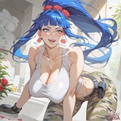 1girls ai_generated ass ass_up bending_forward bending_over bent_forward bent_over big_ass big_breasts breasts busty clothed female gloves hair_ornament huge_breasts king_of_fighters leona_heidern light-skinned_female light_skin long_hair pale_skin pants ponytail rose rose_(flower) rose_petals soldatrosaai table tied_hair voluptuous voluptuous_female wide_hips