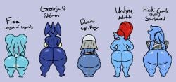 absurd_res alien amphibian animal_humanoid anthro ass big_breasts big_butt blue_body breasts cellulite digital_media_(artwork) dororo_(sgt._frog) english_text female fish fish_humanoid fizz_(lol) gaze_(artist) generation_6_pokemon greninja hair hi_res huge_butt humanoid hylotl keronian keroro_gunsou league_of_legends male mammal marine marine_humanoid nintendo nude pokemon pokemon_(species) red_hair riot_games scalie short_stack simple_background starbound tail tencent text thick_thighs undertale undertale_(series) undyne wide_hips yordle