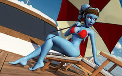 1girls 2014 3d aayla_secura alien alien_girl artist_name bare_shoulders barefoot big_breasts bikini bikini_bottom bikini_top blue_skin busty chair clone_wars curvy day detailed_background eyelashes female female_only front_view headgear holding_object hourglass_figure humanoid jedi jedi_master kondaspeter mammal midriff open_mouth outdoor outside pose posing purple_lips shadow shiny shiny_skin sitting solo star_wars swimsuit thong twi'lek umbrella underboob voluptuous water wide_hips yellow_eyes