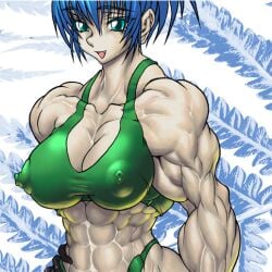 1girls big_ass big_breasts blue_eyes blue_hair breasts busty clothed female huge_breasts king_of_fighters leona_heidern light-skinned_female light_skin long_hair nipple_bulge nipples pale_skin ponytail purukogi_(plasma_beach) tank_top tied_hair voluptuous voluptuous_female