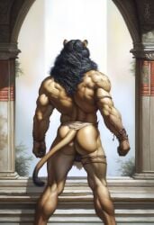 1boy 2024 abs ai_generated animal_humanoid anthro ass avaru balls biceps brown_body brown_fur felid feline furry genitals humanoid lion loincloth male male_focus male_only mammal mammal_humanoid mane muscular muscular_male nude primal_wilds solo testicles tribal tuft tufted_fur