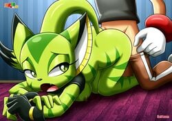 anthro ass bbmbbf bent_over breasts carol_tea cat_ears cat_tail doggy_style faceless_male feline freedom_planet from_behind fur fur34 furry green_fur looking_back pants_down sex spade_(freedom_planet) spade_the_cavy stripes video_games wildcat