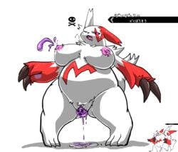 1girls ambiguous_gender areolae black_eyes breasts chubby claws duo egg egg_laying feet female furry huge_breasts insertion lactation milk nintendo nipples paws poisoned pokémon_(species) pokemon pokemon_(species) pokemon_rse purple_sclera pussy solo standing suckling tail text thick_thighs toxic_orb under4_mow video_games wet wide_hips zangoose